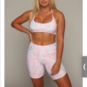 SET: cotton candy sports bra AND biker shorts